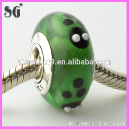 New products fashion jewelry wholesale ladybird pattern green glass beads